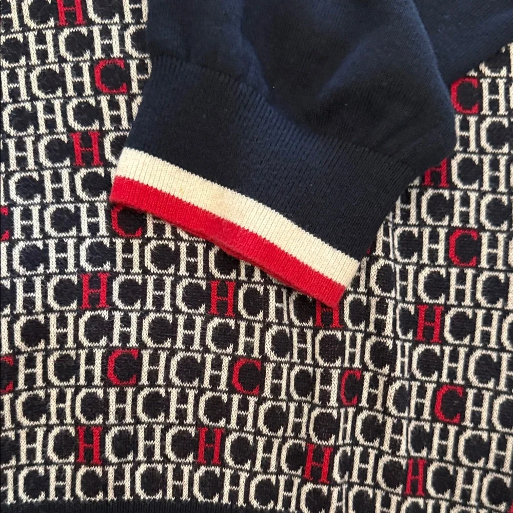 Monogram Navy & Red V-Neck Sweater - Picture 4 of 5